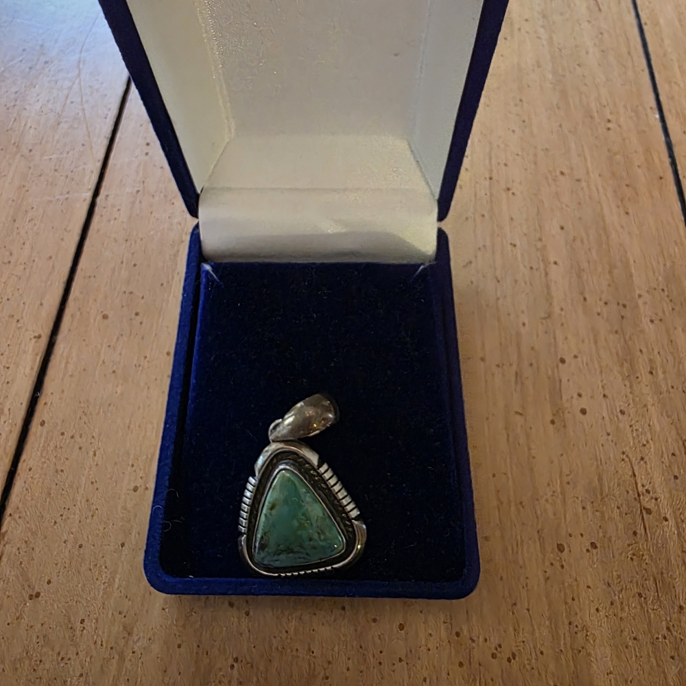 Sterling Silver Turquoise Pendant - Green Triangle Stone